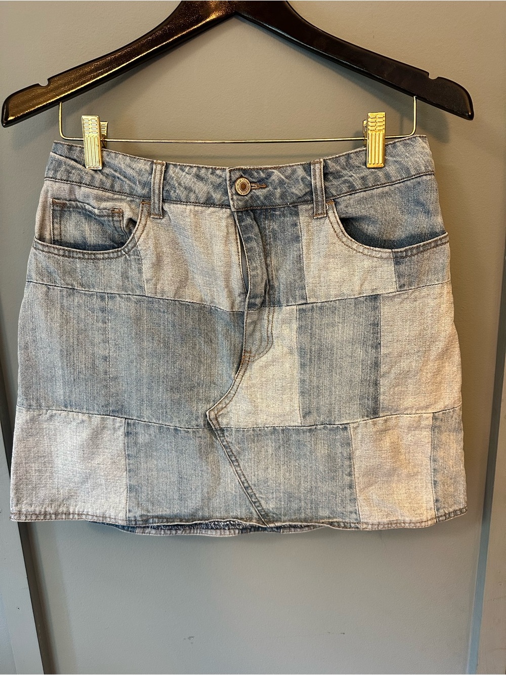 Y2K Patchwork Light Blue Denim Mini Skirt
